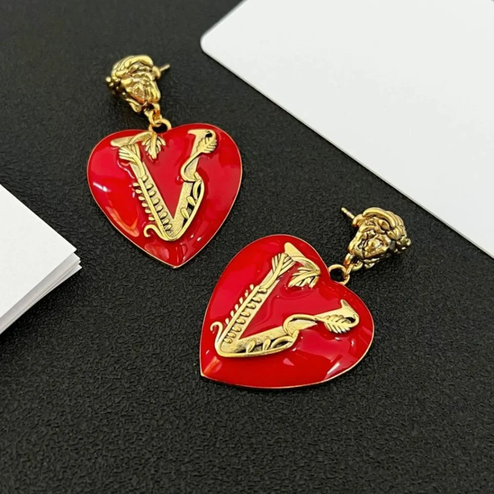 Lux Ver V-Shape red Heart Earrings Fashion Exaggerated Earrings Women's Jewelry - Picture 2 of 8